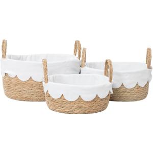 Scalloped Wicker Storage basket organizing for bread,Set of 3