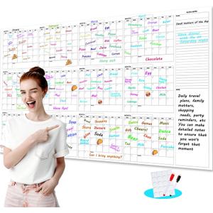 Large Dry Erase Calendar for Wall - 12-Month Undated Wall Calendar Dry Erase, 34" x 60", Reusable Yearly Calendar with Two Markers, Great Layout Dry Erase Wall Calendar for Home School or Office (Black)