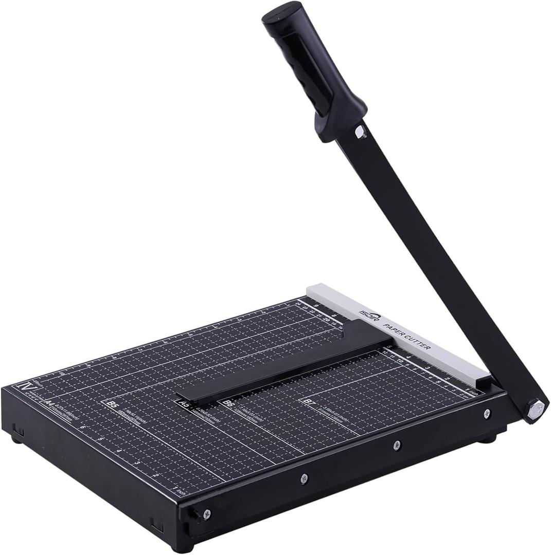 ISDIR 12-Inch Guillotine Paper Cutter, 12 Sheet Capacity, Blade Lock & Magnetic Guide, Heavy-Duty Metal Base for Precision Cutting of Cardstock, Photos, and Crafts - Ideal for Home & Office