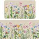 FUTBU Spring Rugs and Mats Set of 2, Hello Spring Floral Kitchen Decor, Farmhouse Colorful Anti Fatigue Mats for Floor Decorations, Rug Mat Home Decor 17"x27"+17"x47"