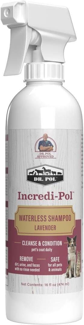 Dr. Pol Incredi-Pol Waterless Shampoo | Waterless Dog Shampoo & No-Rinse Pet Cleanser | Rinse Free Dog Shampoo for Smelly Dogs | Safe for All Pets & Animals | Lavender | 16 oz