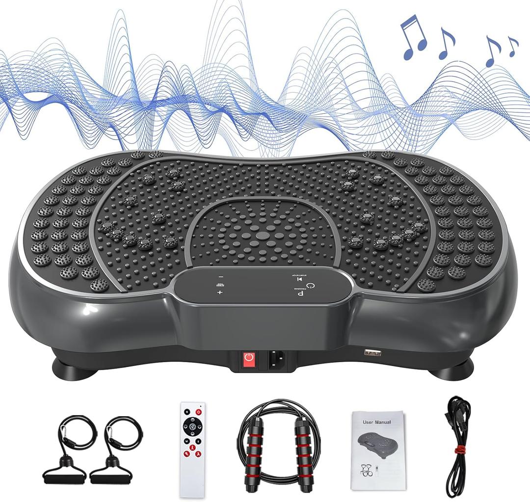 Bigzzia Vibration Plate Exercise Machine for Weight Loss  100-Speed Platform with Remote & Resistance Bands, 450 lbs Capacity  Quiet Full Body Workout for Lymphatic Drainage at Home (black)