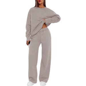 XIEERDUO Sweatsuits Women 2 Piece Outfit Matching Lounge Sets Fall Outfits 2025 Fashion Clothing Crewneck Track Suits (XX-Large, Coffegrey Pink)