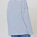 ZESICA Womens Striped Long Sleeve Tops Oversized Sweatshirt V Neck Loose Fit Tunic Tops Spring Casual Blouses (Blue, M)