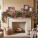 4pcs Patriotic Star Wreath Bows, Red Linen Blue Stripe Burlap Bows for 4th of July, Labor Day, Memorial Day, Veterans Day, Door & Window Decor