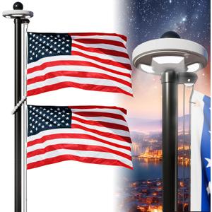 25FT Heavy Duty Flag Pole with Solar Light 11 Gauge Aluminum Flag Pole Kit for Outside 100MPH Wind Tested, Includes 2PCS 3x5 Embroidered Stars US Flag for Outdoor Use