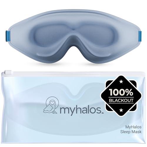 MyHalos® Sleep Mask – 3D Blackout Eye Mask for Women & Men, Side Sleepers, Zero Pressure Memory Foam Eyelash Friendly, Breathable,Award-Winning Sleep Aid for Travel (Light Blue, 1 Count (Pack of 1))
