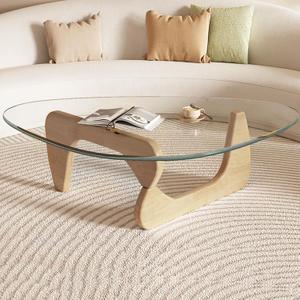 Coffee Table for Living Room, Glass Coffee Table with Wood Legs, Mid Century Modern Coffee Table, Vintage Unique Center Table for Small Spaces, Mesa de Centro para Sala (Wood Transparent, 31.5in)