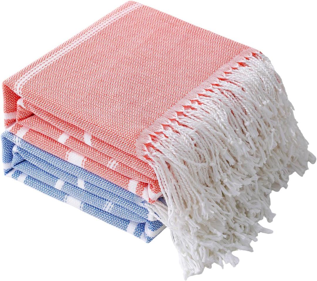 Genovega 2 Packs Oversized Cotton Turkish Beach Bath Towel Set 74"x38" Extra Large Sand Free Quick Dry Swim Camping Pool Clearance Towels Travel Blanket Adult Essentials Stripe Orange Deepblue, 74.00" x 38.00"