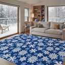 Winter Snowflake Blue Washable Area Rug 5 x 7 Ft, Christmas Snow Soft Non Slip Large Rugs Indoor Home Decor, Seasonal Entryway Floor Carpet Living Room Bedroom Kitchen Dining Room Decoration