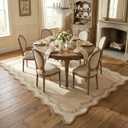 GarveeHome 5x7 Scalloped Area Rug Tan Jute Washable Rugs for Living Room Bedroom, Soft Low Pile Non Slip Accent Floor Mat Solid Floral Print Throw Rug Farmhouse Indoor Carpet for Dorm Playroom