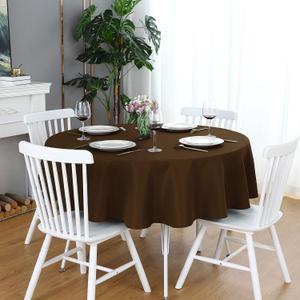 FOLINS&HOME Brown Round Tablecloth 60 Inch Waterproof Heavy Duty Wrinkle Free Polyester Fabric Circle Table Cloth Spillproof Washable Wipeable Circular Table Cover for Party, Banquet, Wedding, Dining