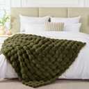 EXQ Home Rabbit Faux Fur Throw Blanket for Couch,Soft Fluffy Bubble Double Sided Plush Blanket,Cozy Thick Warm Fuzzy Decorative Blanket for Bed Chair Sofa Living Room, 50x60 Inches (Dark Green)