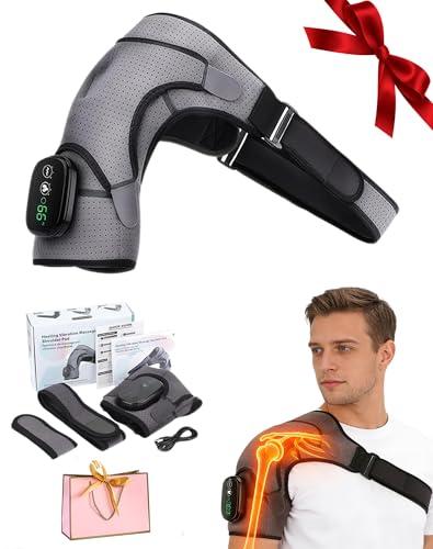 AKMDMD Shoulder Massager, Shoulder Heating Pad with Massage, Cordless Heated Shoulder Wrap with 3 Intensity Levels, Adjustable Straps for Deep Tissue Comfort, One-Button Operation (Black & Gray)
