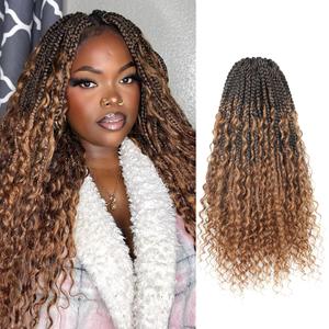Toyotress Boho Crochet Braids Human Hair - 18 Inch 8 Packs Pre-Looped Miracle Knots Crochet Hair for Black Women, Ombre Brown Handmade Pre-Twisted Braiding Hair Extensions 18 Inch (Pack of 8), T30