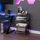 Aquzee Game Console Stands, 4-Tier AV Media Shelf, Stereo Stand, Wood Gaming Entertainment Center Rack for Audio Video Games DVD Player Organizer Storage Shelves fit Small Space (Regular model (standard), Brown)