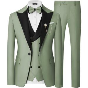 Mens 3 Piece Tuxedo Suit Slim Fit Wedding Prom Dinner Tuxedo for Men Double Breasted Suits Set with Bow Tie (Small, Sage Green)