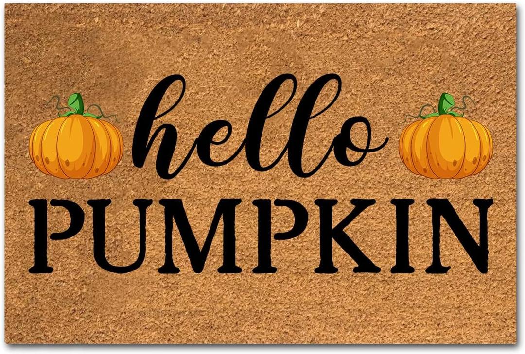 Funny Coir Doormat - Hello Pumpkin Halloween Decor Mat - Welcome Front Porch Decor - Personalized Non Slip Outdoor Coir Doormat - House Warming Gift - 23.6x15.7 inch