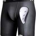 COOLOMG Mens Compression Shorts with Cup Athletic Sliding Underwear for Baseball Football MMA Lacrosse Field Hockey, Large
