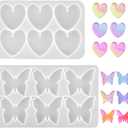 Butterfly Molds Silicone, 2 Pack Fondant Molds 6 Grids Epoxy Resin Mold with Hole Keychain Pendant Mold Heart Shape for DIY Crafts Jewelry Making