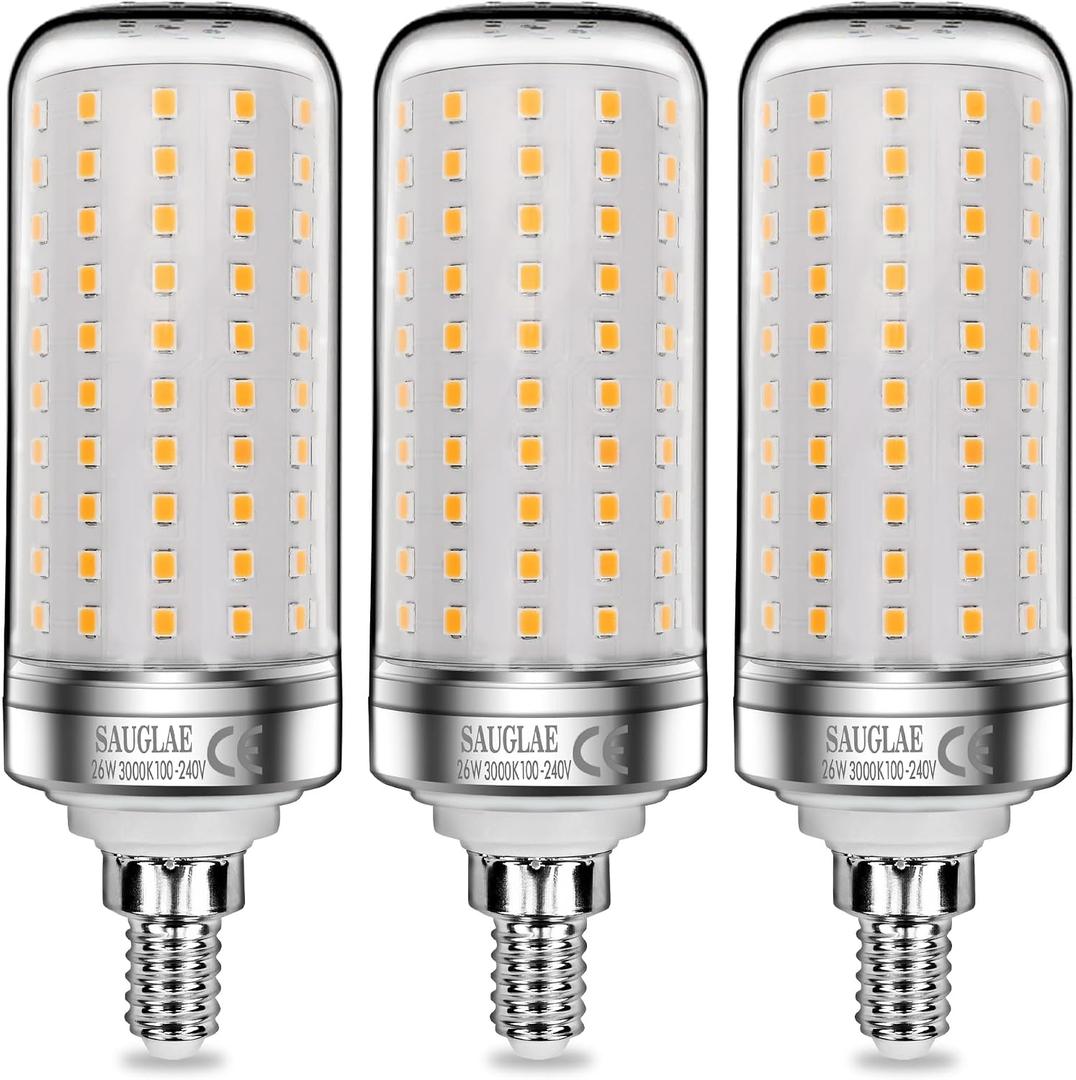 26W LED Bulbs, 200W Incandescent Bulbs Equivalent, 3000Lm, 3000K Warm White, E12 Small Edison Screw, Pack of 3