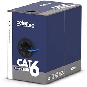 celertec CAT6 Ethernet Cable, 1000ft, 23AWG Solid Bare Copper, Unshielded Twisted Pairs(UTP), 550MHz, ETL Listed &CMR Riser Rated, Indoor, Bulk Ethernet Cable, Pull Box -Blue