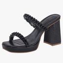 Coutgo Women's Pearl Sandals Platform Chunky High Heels Square Open Toe Strappy Slip On Slides 5