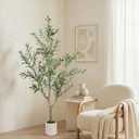 Faux Olive Tree 6ft Tall 1Pack with White Planter for Home Decor | Olive Trees Artificial Indoor Fake Olive Tree with Natural Olive Branches and Realistic Leaves for Home Decor Indoor