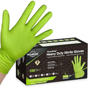 TitanFlex Heavy Duty Green Industrial Nitrile Gloves, 8mil, Large, Box of 100, Latex Free, Raised Diamond Texture Grip, Powder Free, Food Safe, Rubber Gloves, Mechanic Gloves