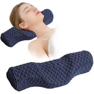 Cervical Neck Pillow for Pain Relief Sleeping, Neck roll Pillow Memory Foam for Stiff Neck Pain Relief Travel Bolster Pillow for Bed for Side Sleepers Back Sleeper. (Blue)