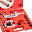 Brake Line Double & Single Flaring Tool Kit with Tubing Cutter, Brake Line Repair Kit for Copper, Aluminum, Brake Line and Brass Tubing, Flare Tool kit Includes 5 Adapters, 45 Degrees