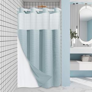 EUTXL Fog Blue Stall No Hook Shower Curtain with Snap in Liner,230GSM Waffle Weave Shower Curtains for Bathroom,54W x 80H