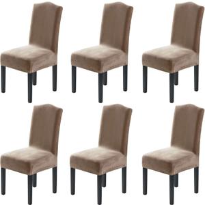 H.VERSAILTEX Velvet Dining Chair Covers Stretch Chair Covers for Dining Room Set of 6 Parson Chair Slipcovers Chair Protectors Covers Dining, Soft Thick Solid Velvet Fabric Washable, Taupe