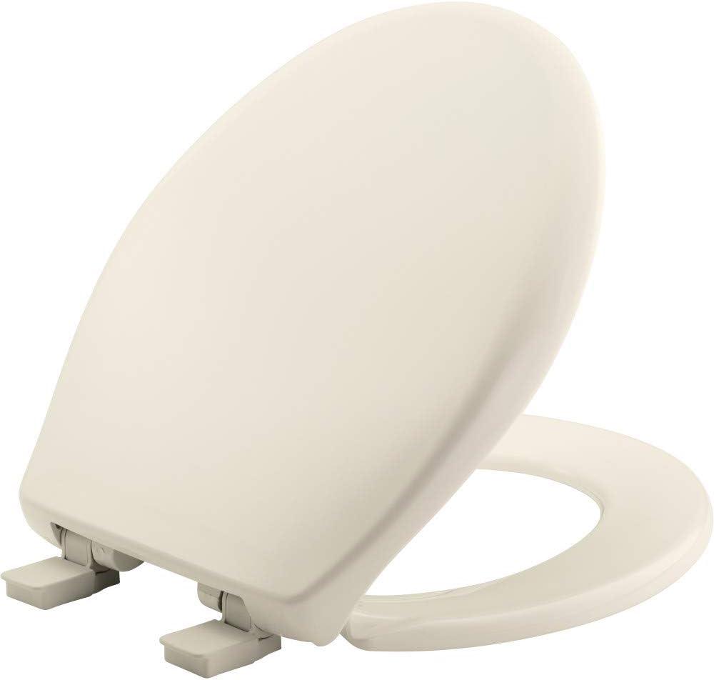Bemis Aurora Slow Close Toilet Seat, Easy Clean Hinges and Adjustable Perfect Fit Plastic Seat, Made in USA, Round, Biscuit