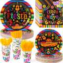JOYIN 168 Pcs Fiesta Party Decorations, Mexican Theme Paper Plates and Napkins Set for 24 Guests, Cinco De Mayo Colorful Mexico Platters Tableware Set, Mayo Dance Pinata Taco Colorful Theme Party