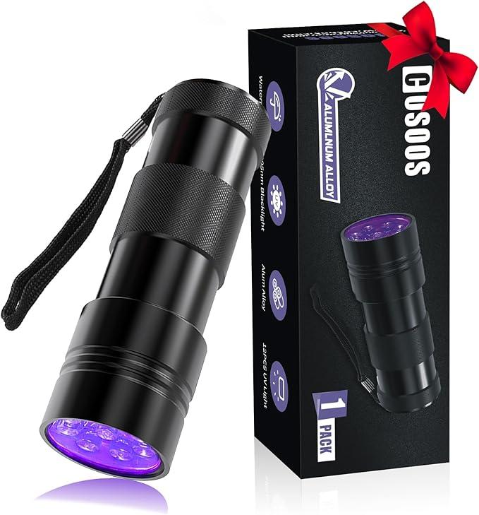 COSOOS Black Light UV Flashlight, 12 LED Handheld Black Light, Small UV Lights 395nm, Portable Pet Stain Detector for Dog Urine, Scorpions, and Bed Bugs