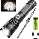 Flashlight Rechargeable Zoomable Adjustable Brightness 10000 High Lumens 1200 Meters Long Beam Super Bright LED Flash Light with Power Display Waterproof for Camping,Christmas Gifts (2400mAh)