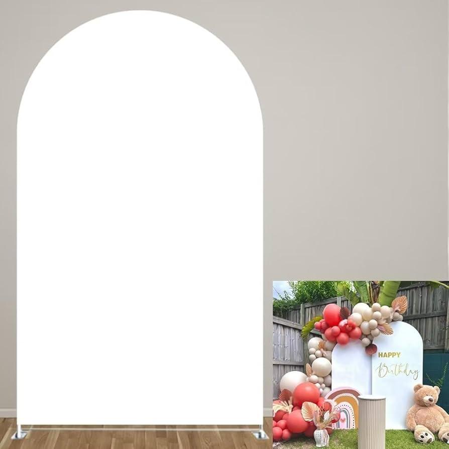 White Arch Backdrop Stand Covers for Parties White Solid Color Arched Stretchy Fabric Cover Kids Birthday Wedding Party Favors Bridal Baby Shower Decorations