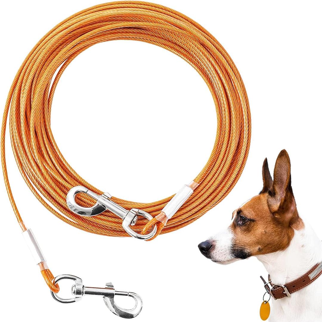 Tie Out Cable for Dogs,10/20/30/50/100FT Dog Leads for Yard Chew Proof,Heavy Duty Tie Out Cable for Large Dogs Up to 125lbs,Dog Runner Tether (Orange, 125Ibs 50ft)