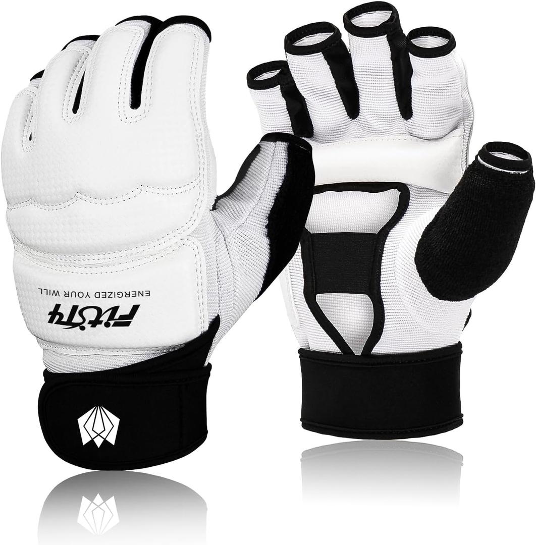 FitsT4 Sports Half Mitts MMA UFC Training Boxing Punch Bag Martial Arts Gloves (Large, White)
