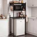 Mifoci 3 Tier Mini Dorm Fridge Stand with Storage Shelf, Black over Mini Fridge and Microwave Stand with Pegboard and Wheels, Dorm Room Organizer for Apartment Kitchen Office