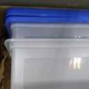 IRIS USA File Storage Box with Lid, Document Protection Box for Letter/Legal Files, Safety File Storage Container, Portable Stackable Filing Organizer, 35 Qt, 3 Pack, Clear/Blue