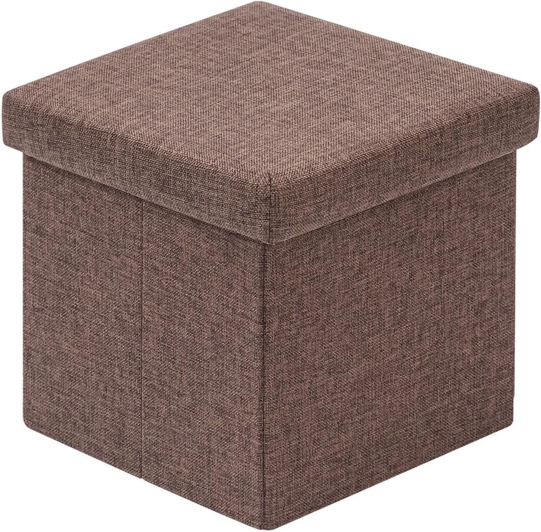 B FSOBEIIALEO Storage Ottoman Cube, Linen Small Foot Seat, for Living Room, Bedroom, Home Office, Dorm Storage Footrest Brown 11.8"x11.8"x11.8"