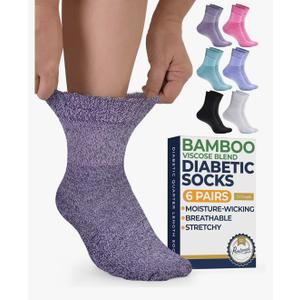 Pembrook Bamboo Viscose Diabetic Socks for Women & Men - 6 Pairs Ankle Socks for Swollen Feet | Neuropathy Socks, M
