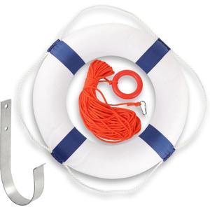 Calvana 20" Foam Life Preserver Ring with 98.4ft Floating Lifesaving Rope, Throwable Flotation Device, Pool Safety Float, for Buoy and Swimming Decoration, Boat Safety Equipment