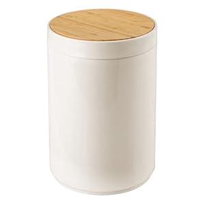 mDesign Plastic Round Trash Can Small Wastebasket - Garbage Bin Container with Swing-Close Lid - Bathroom Garbage Basket - Holds Waste, Recycling - 1.3 Gallon - Basa Collection - Cream/ Beige/ Natural