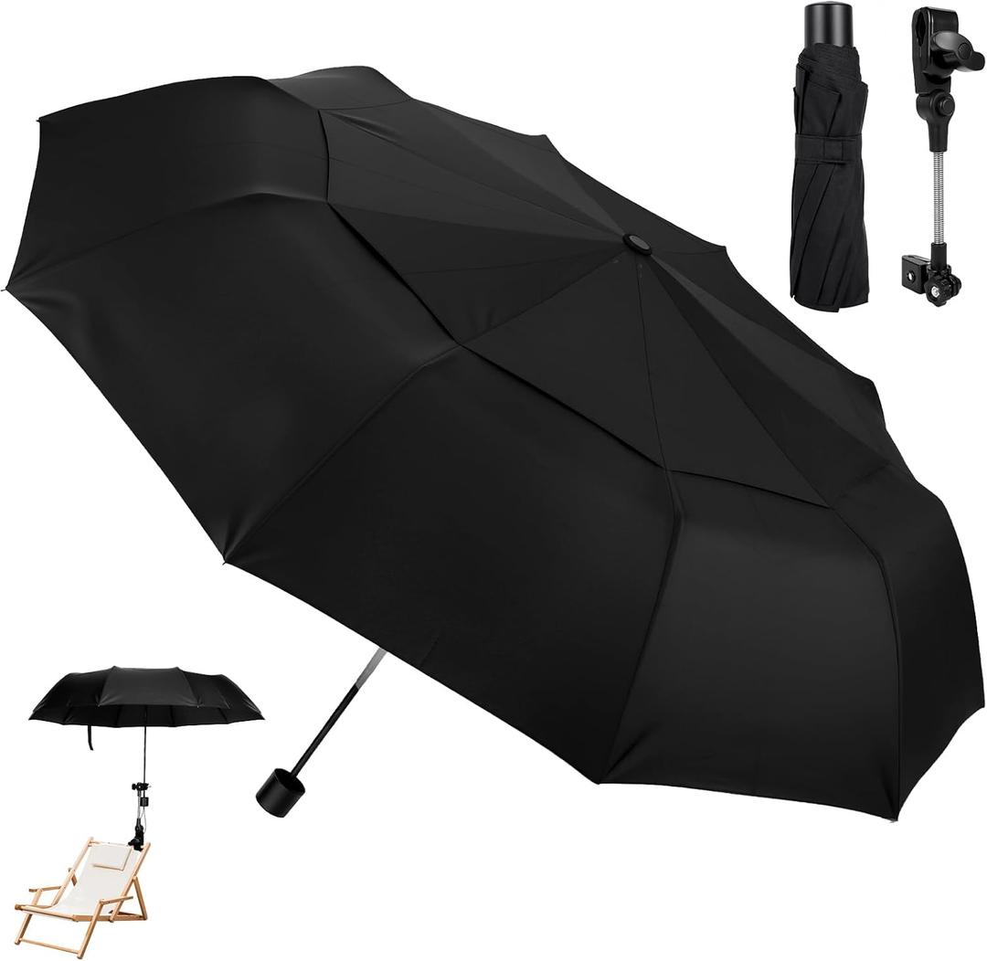 Chair Umbrella with Universal Clamp, Portable Canopy Sunshade, Adjustable 360° Swivel, UPF 50 Plus UV Protection, Clip On Umbrella for Beach Chair, Camping Chair Patio, Stroller, Wheelchair Golf Cart