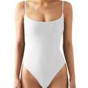 SUUKSESS Women Sexy Square Neck Thong Bodysuit Backless Sleeveless Cami Body Suit Top (Snow White, S)