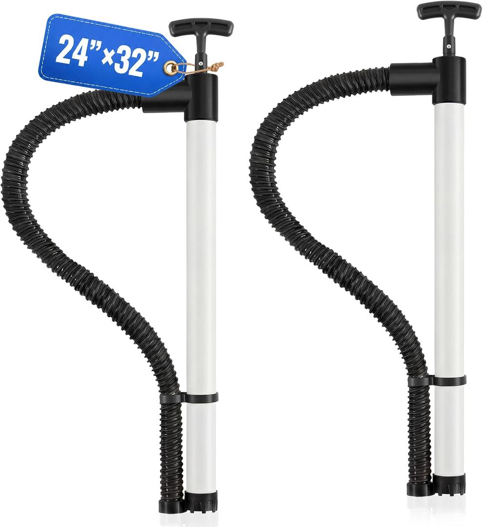 24" X 32" 2 Pcs Hand Bilge Pump with Hose, Portable Manual Water Pumps for Boats, Kayak, Canoe, Dinghy, Heavy Duty Hand Pump Siphon for Marine, Pool, Inflatable Trampoline (White and Black)