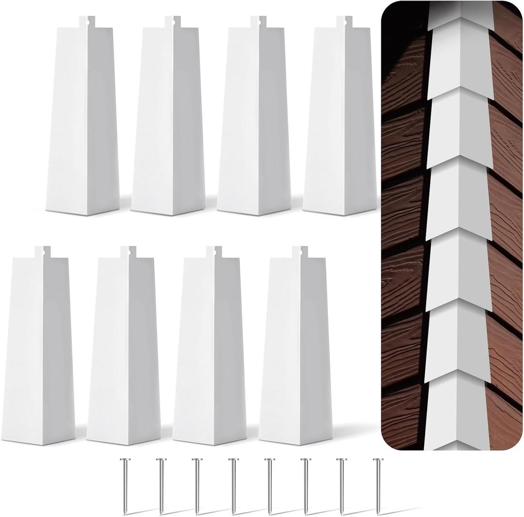 Therwen 8 Pcs Aluminum Siding Corners 8 Inch Outside White Corner Caps Smooth Siding Trim, Metal Nails Included for Mobile Home House Exterior